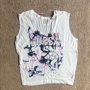 Guess Women's White and Purple Graphic Muscle Tee